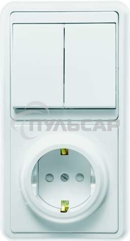 Блок БКВР-035 Бэлла (2-кл. выкл. + евророзетка с защ. шторками) белый Кунцево 5835