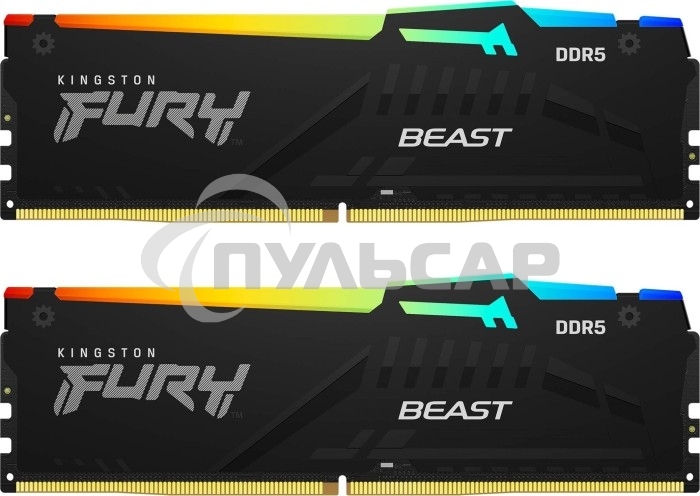 Оперативная память Kingston Fury Beast, DDR5, 16Gb (2x8Gb), 6000MHz, CL36, DIMM, с радиаторами, RGB, черный