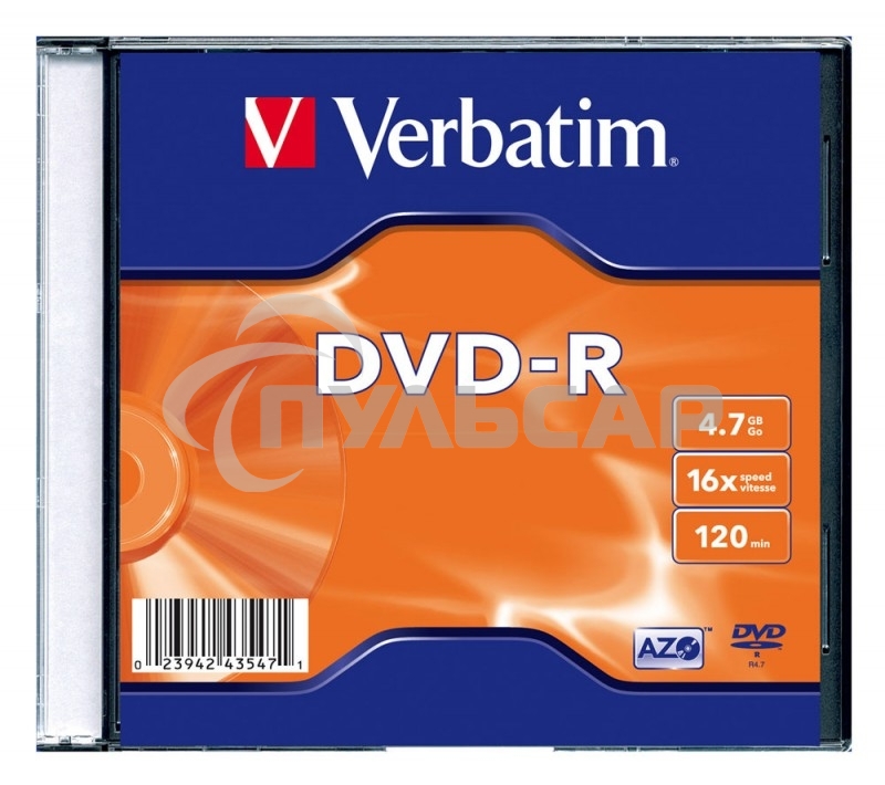 Диск DVD-R Verbatim 16-x, 4.7 Gb, (уп 20 шт) (43547)