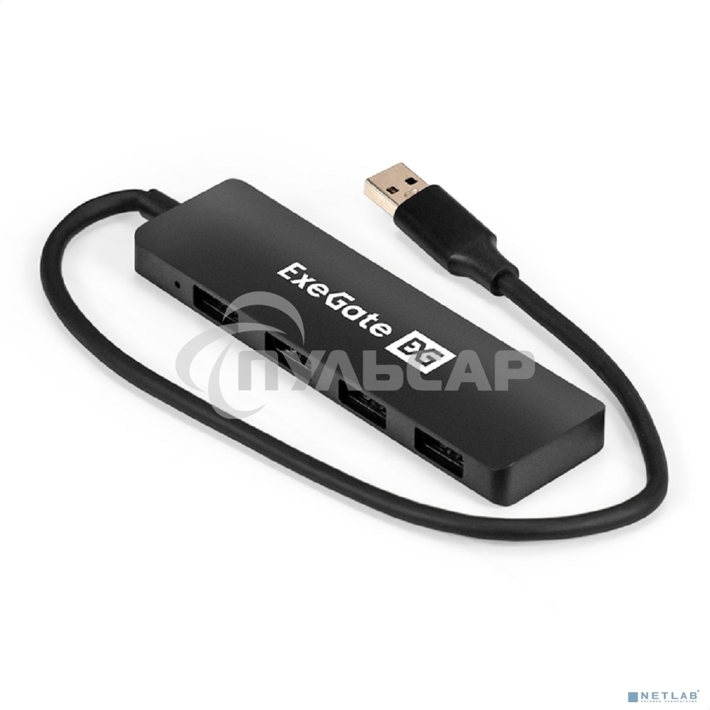Хаб USB (концентратор) 4-в-1 ExeGate DUB-4P/3 (кабель-адаптер USB3.0 --> 4xUSB3.0, Plug&Play, черный)