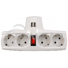 Разветвитель ZIS Pilot T USB, 4 розетки (евро с заземлением), 2*USB