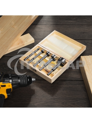 Набор сверл Форстнера по дереву, 10-15-20-25-35 мм, 5 шт, в дерев. боксе, цилин.хвостовик Sparta