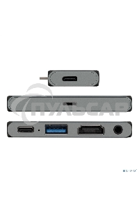 Док-станция 5-в-1 ExeGate DUB-31C/PD/HA (кабель-адаптер USB Type-C --> 1xUSB3.0 + Type-C DATA (480Mb/s) + PD 100W + HDMI 4K@30Hz + Audio, Plug&Play, подходит для iPad Pro и мобильных телефонов, серый)