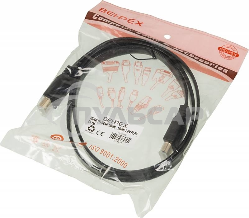 Кабель аудио-видео High Speed ver.1.4 Flat HDMI (m)/HDMI (m) 1м. позолоченные контакты черный