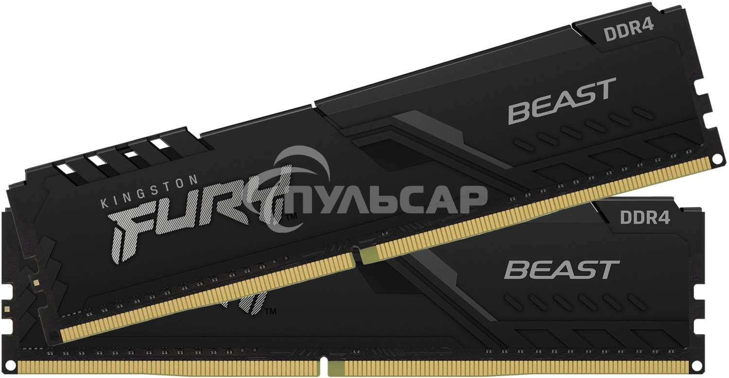 Оперативная память Kingston Fury Beast, DDR4, 64Gb (2x32Gb), 3600MHz, CL18, DIMM, с радиатором, черный