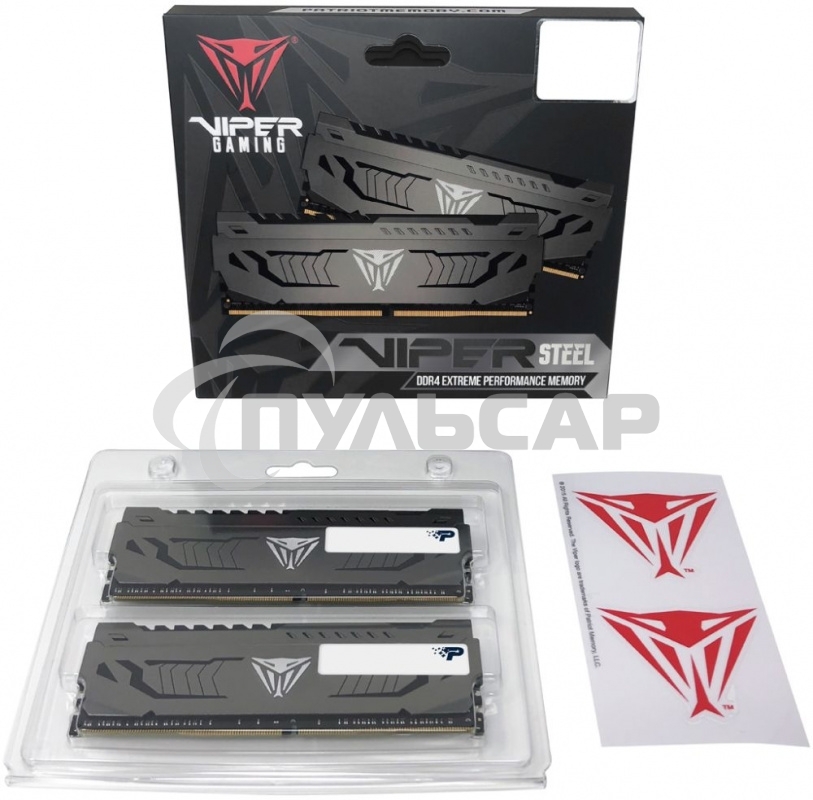 Оперативная память Patriot Viper Steel, DDR4, 16Gb (2x8 Gb), 3733 MHz, CL17, DIMM, радиатор, черный