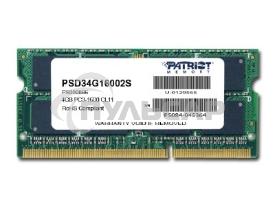 Оперативная память Patriot, DDR3, 4Gb, (1x4 Gb,), 1600 MHz, CL11, SO-DIMM