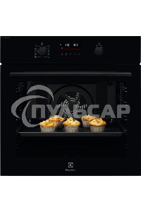 Электрический духовой шкаф Electrolux с конвекцией, приготовление на пару,объем 72 л, утапливаемые переключатели, 10 режимов, автопрограммы, очистка пиролитическая, 3 стекла в дверце, направляющие проволочные + телескопические (1 уровень), термощуп