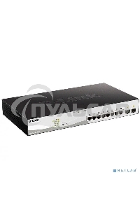 Коммутатор управляемый L2 D-Link DGS-1210-10MP/FL2A с 8 портами 10/100/1000Base-T и 2 портами 1000Base-X SFP (8 портов PoE 802.3af/at, PoE-бюджет 130 Вт)