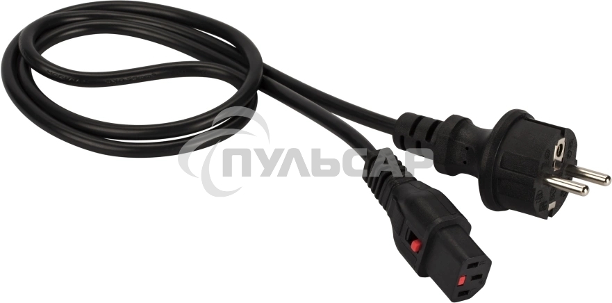 Шнур питания Lanmaster с блокировкой C13-Schuko прямая, 3х0.75, 220В, 10А, черный, 2 метра