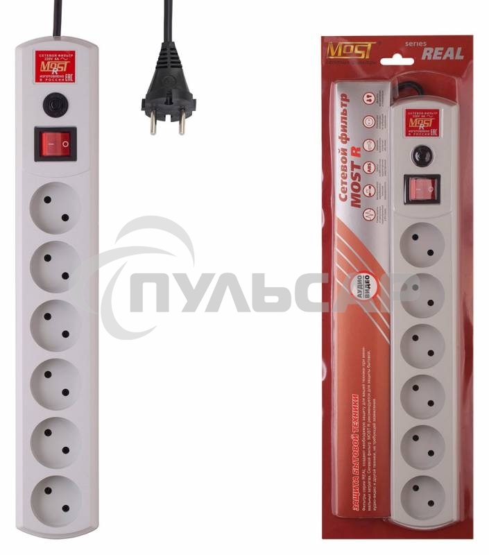 Сетевой фильтр Most R 5м (6 розеток) белый (коробка)