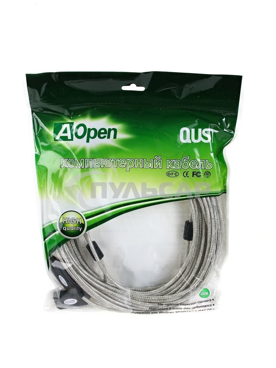 Кабель-адаптер Aopen/Qust USB2.0-repeater, удлинительный активный <Am-->Af> 20м (ACU823-20M) 6938510851345