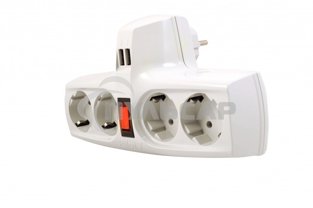 Разветвитель ZIS Pilot T USB, 4 розетки (евро с заземлением), 2*USB