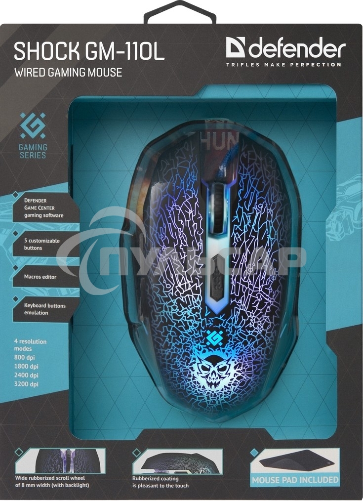 Мышь проводная Defender Shock GM-110L черный, 3200 dpi, USB, кнопки - 6