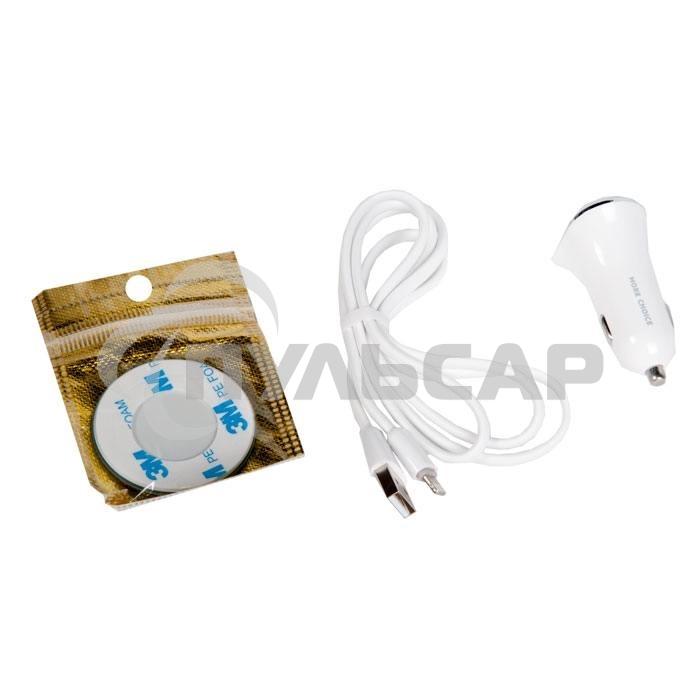 Автомобильная зарядка (от прикуривателя) 2USB 2.4A для Apple 8-pin More choice AC22i, белый