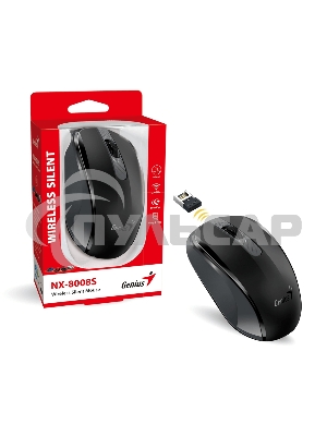 Мышь беспроводная Genius NX-8008S черный, 1200 dpi, радиоканал, USB, кнопки - 3