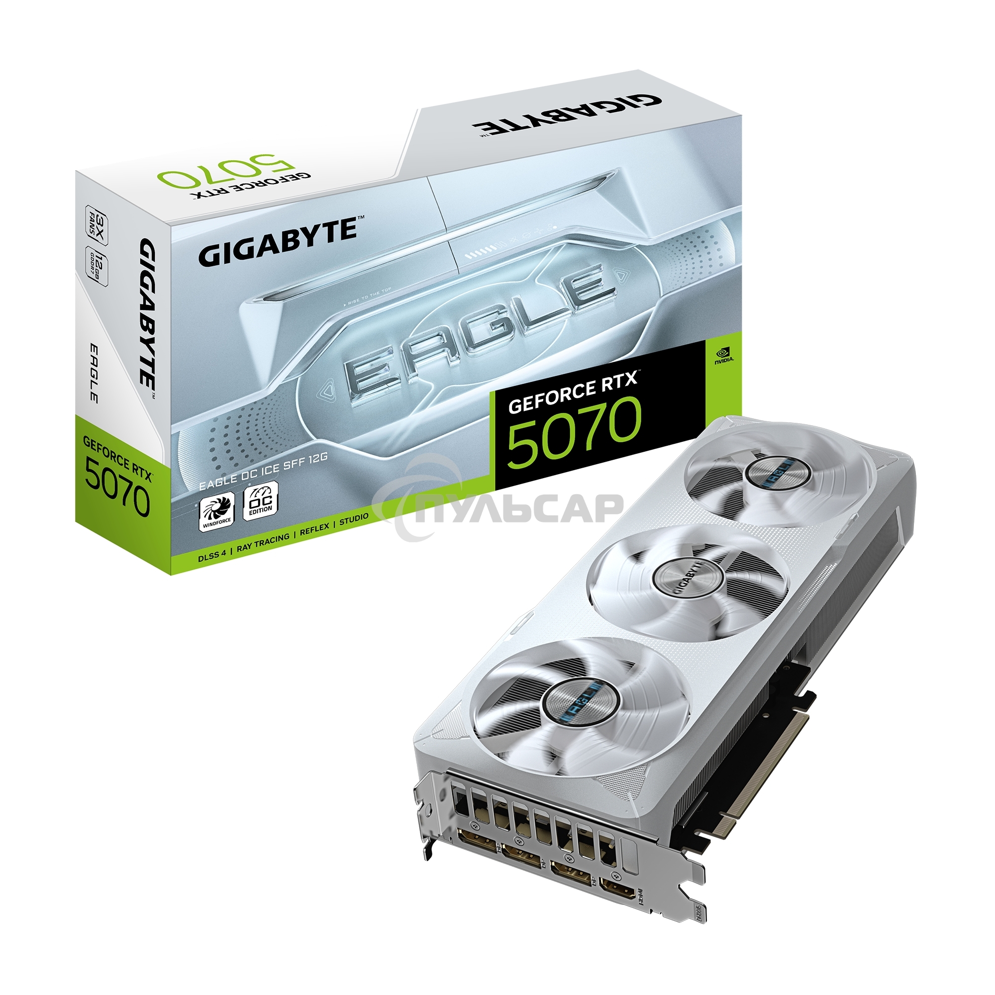 Видеокарта Gigabyte PCI-E GV-N5070EAGLEOC ICE-12GD 1.0 NVIDIA GeForce RTX 5070 12Gb 192bit GDDR7 2805/28000 HDMIx1 DPx3 HDCP Ret