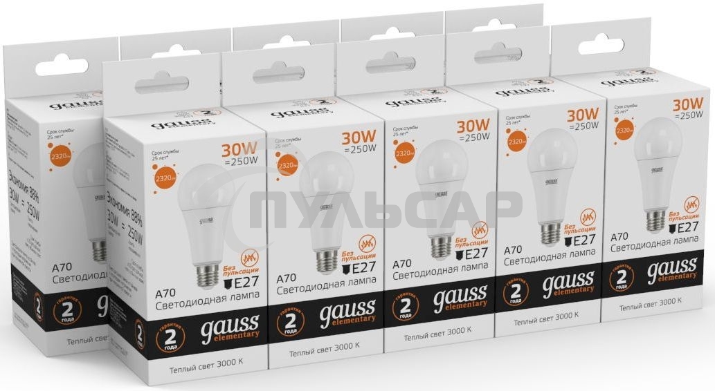 Лампа светодиодная LED Gauss Elementary A67 30Вт E27 3000К