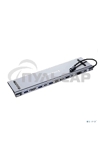 Док-станция Type-C Gembird UHB-D6, 12в1: 2xUSB3.1, USB2.0, RJ45, Type-C PD87W, Jack 3.5, SD/TF, 2xHDMI, VGA, Type-C, кабель 23см, алюминий