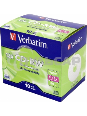 Диск CD-RW Verbatim 700Mb 12x Jewel case (10шт) (43148)