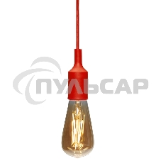 Патрон E27 силиконовый со шнуром 1 м красный Rexant