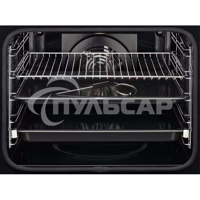 Электрический духовой шкаф Electrolux с конвекцией, приготовление на пару,объем 72 л, утапливаемые переключатели, 10 режимов, автопрограммы, очистка пиролитическая, 3 стекла в дверце, направляющие проволочные + телескопические (1 уровень), термощуп