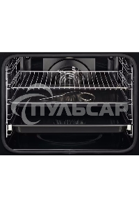 Электрический духовой шкаф Electrolux с конвекцией, приготовление на пару,объем 72 л, утапливаемые переключатели, 10 режимов, автопрограммы, очистка пиролитическая, 3 стекла в дверце, направляющие проволочные + телескопические (1 уровень), термощуп