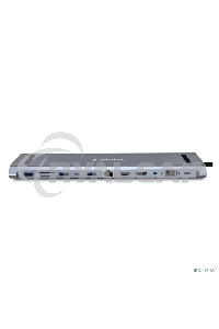 Док-станция Type-C Gembird UHB-D6, 12в1: 2xUSB3.1, USB2.0, RJ45, Type-C PD87W, Jack 3.5, SD/TF, 2xHDMI, VGA, Type-C, кабель 23см, алюминий