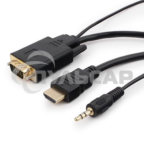 Кабель HDMI->VGA Cablexpert A-HDMI-VGA-03-5M, 19M/15M + 3.5Jack, медь, позол.разъемы, 5м, черный, пакет