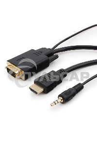 Кабель HDMI->VGA Cablexpert A-HDMI-VGA-03-5M, 19M/15M + 3.5Jack, медь, позол.разъемы, 5м, черный, пакет