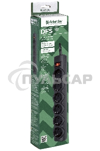 Сетевой фильтр Defender DFS 151 1.8 m, 6 розеток, черный