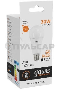 Лампа светодиодная LED Gauss Elementary A67 30Вт E27 3000К