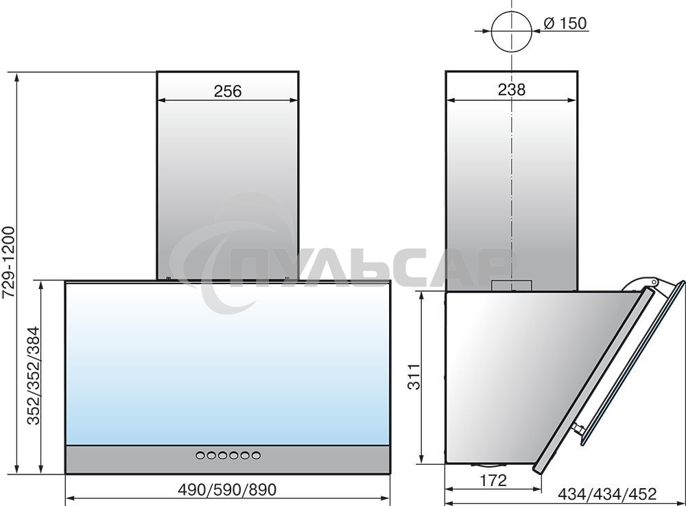 Вытяжка каминная Elikor Рубин S4 60П-700-Э4Д антрацит, 60 см, 700 куб. м/ч, 52 дБ