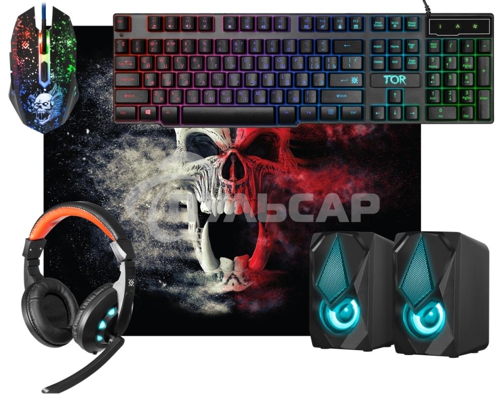 Игровой комплект Defender Tor MHP-127 мышь+клав.+гарн.+ков.+колонка