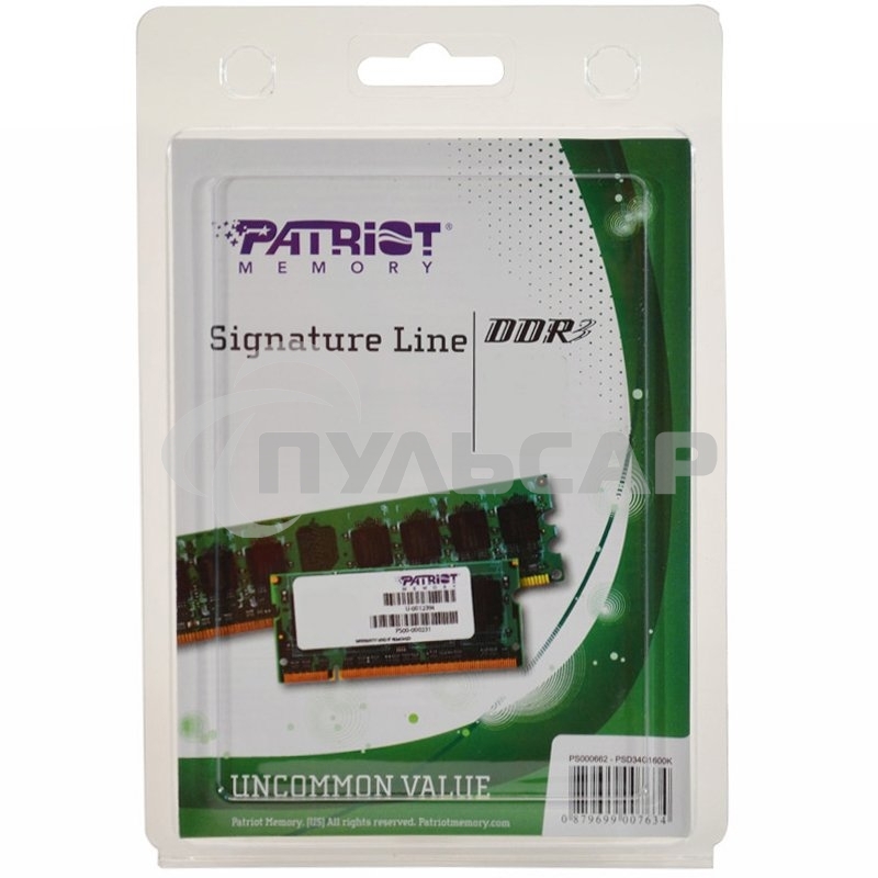 Оперативная память Patriot, DDR3, 4Gb (1x4 Gb), 1600 MHz, CL11, SO-DIMM