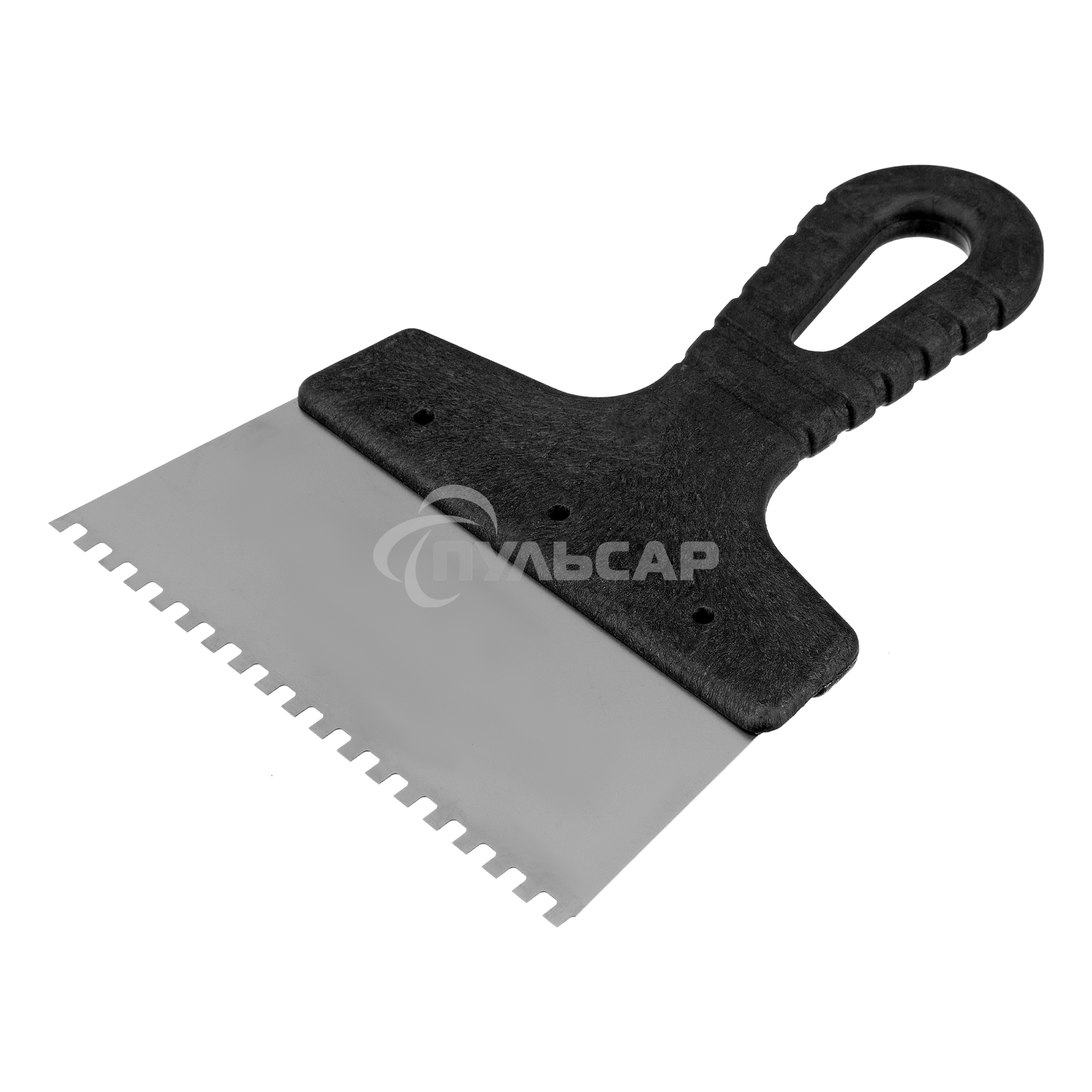 Шпатель из нержавеющей стали Сибртех 150 мм, зуб 4х4 мм, пластмассовая ручка 85455