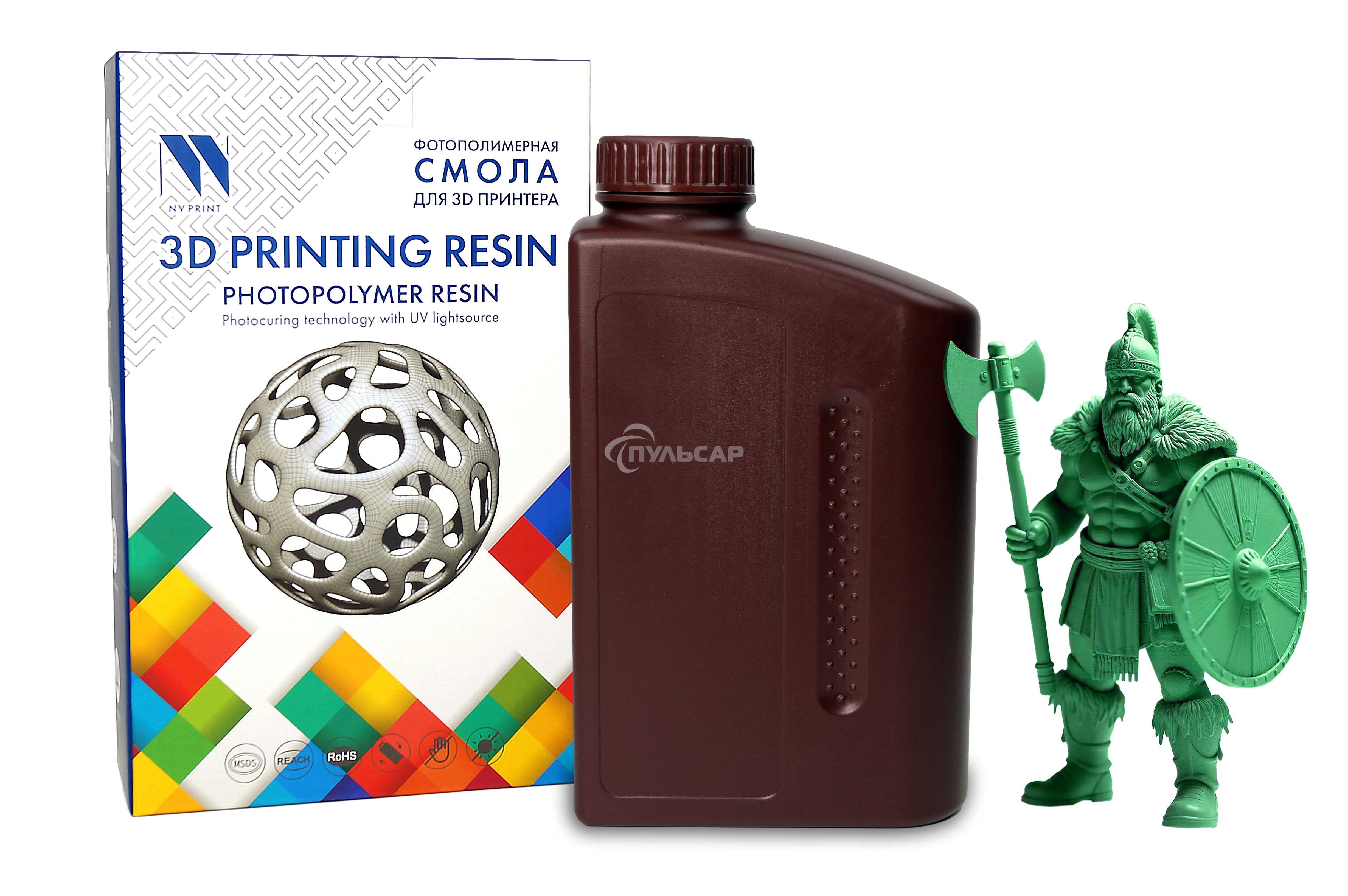 Фотополимерная смола NVPRINT Standard Resin Green для 3D печати; 1 кг/бут