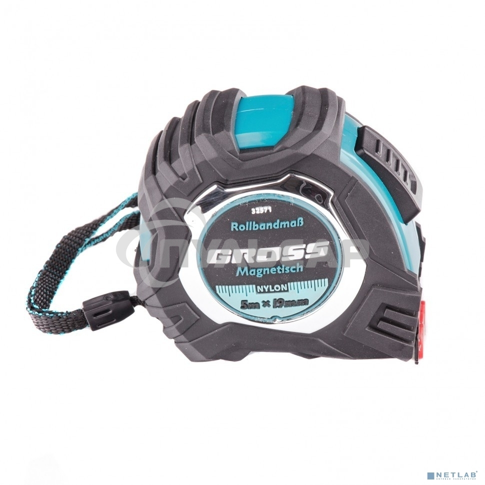 Рулетка Magnetisch, 5м х 19мм, обрезин. корпус,автоматич. фиксация, нейлон. покр.,магн.зацеп Gross