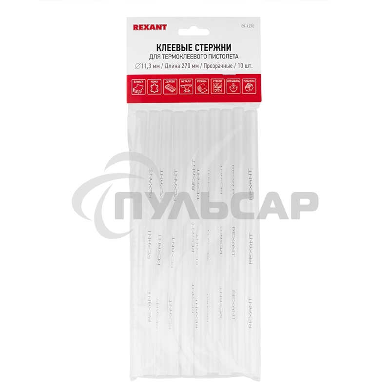 Клеевые стержни Rexant, Ø11 мм, 270 мм, прозрачные, 10 шт., хедер