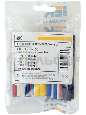 Набор трубок термоусадочных тонкостен. ТТУ 2/1; 4/2; 6/3; 8/4 (ЖЗ; С; К; Ч) 20х8см разноцвет. ИЭК UDRS-D2-D8-10-1