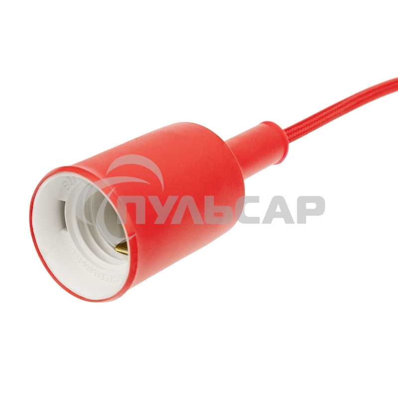 Патрон E27 силиконовый со шнуром 1 м красный Rexant