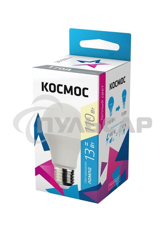 Лампа светодиодная LED BASIC A60 13Вт 220В E27 3000К Космос LkecLED13wA60E2730