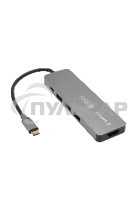 Док-станция Type-C Gembird UHB-D1, 5в1: 3хUSB3.1, Type-C PD100W, HDMI, кабель 17см, алюминий