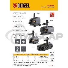 Насос фонтанный FNP31-24, 31 Вт, подъем 2,4 м, 1500 л/ч, колокольчик/2 каскада/гейзер Denzel