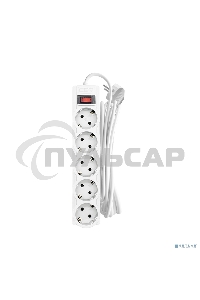 Сетевой фильтр CBR CSF 2505-5.0 White CB, 5 евророзеток, длина кабеля 5 метров, цвет белый (коробка)