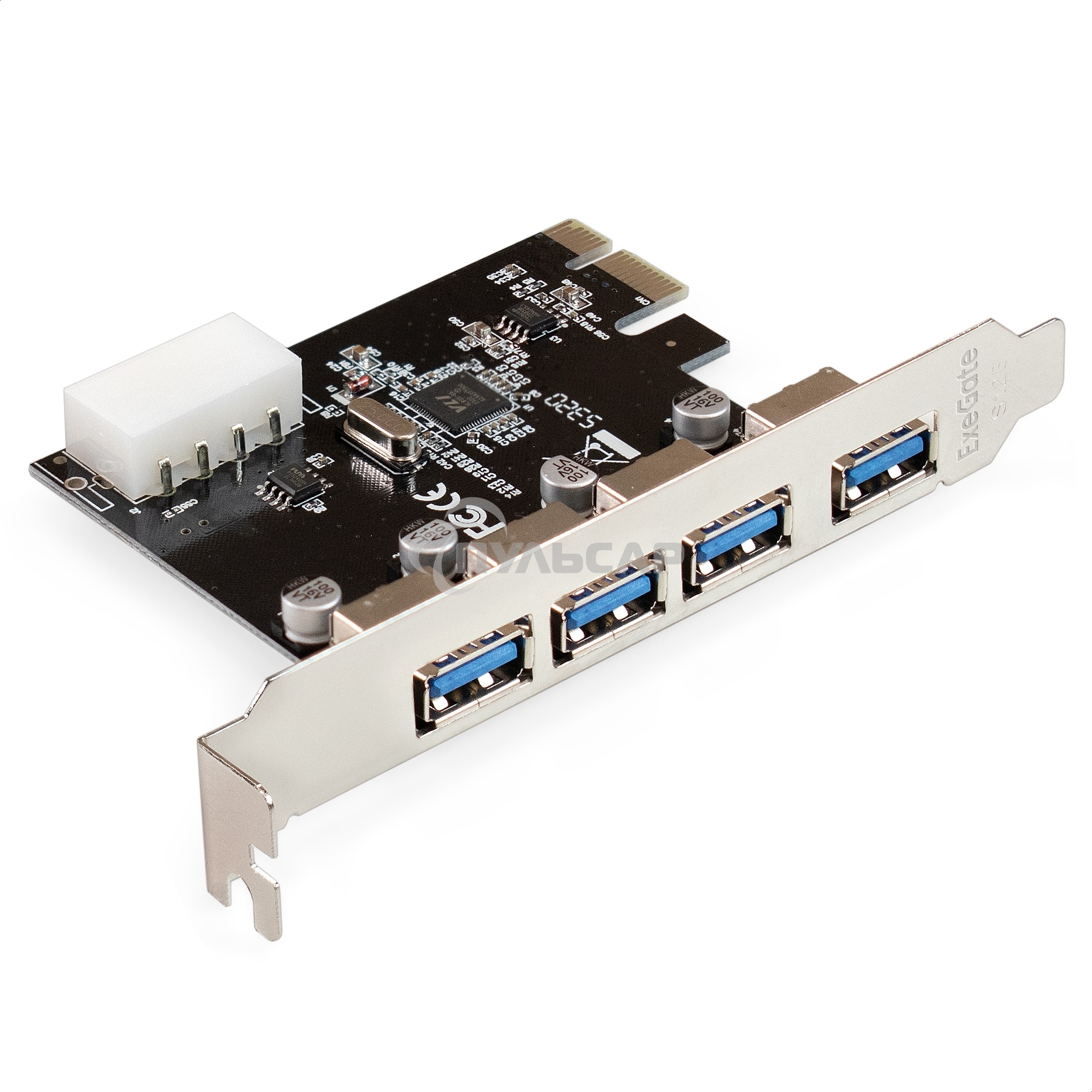 Контроллер ExeGate EXE-314 v2.0 (PCI-E x1 v2.0, 4*USB 3.0 ext., разъем доп.питания Molex, VIA Labs Chipset VL805)