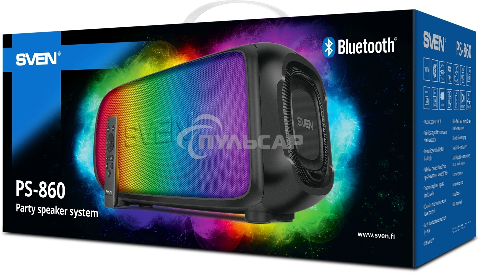 Портативная колонка Sven PS-860 черный 100W 1.0 BT/3.5Jack 5400mAh (SV-022518)