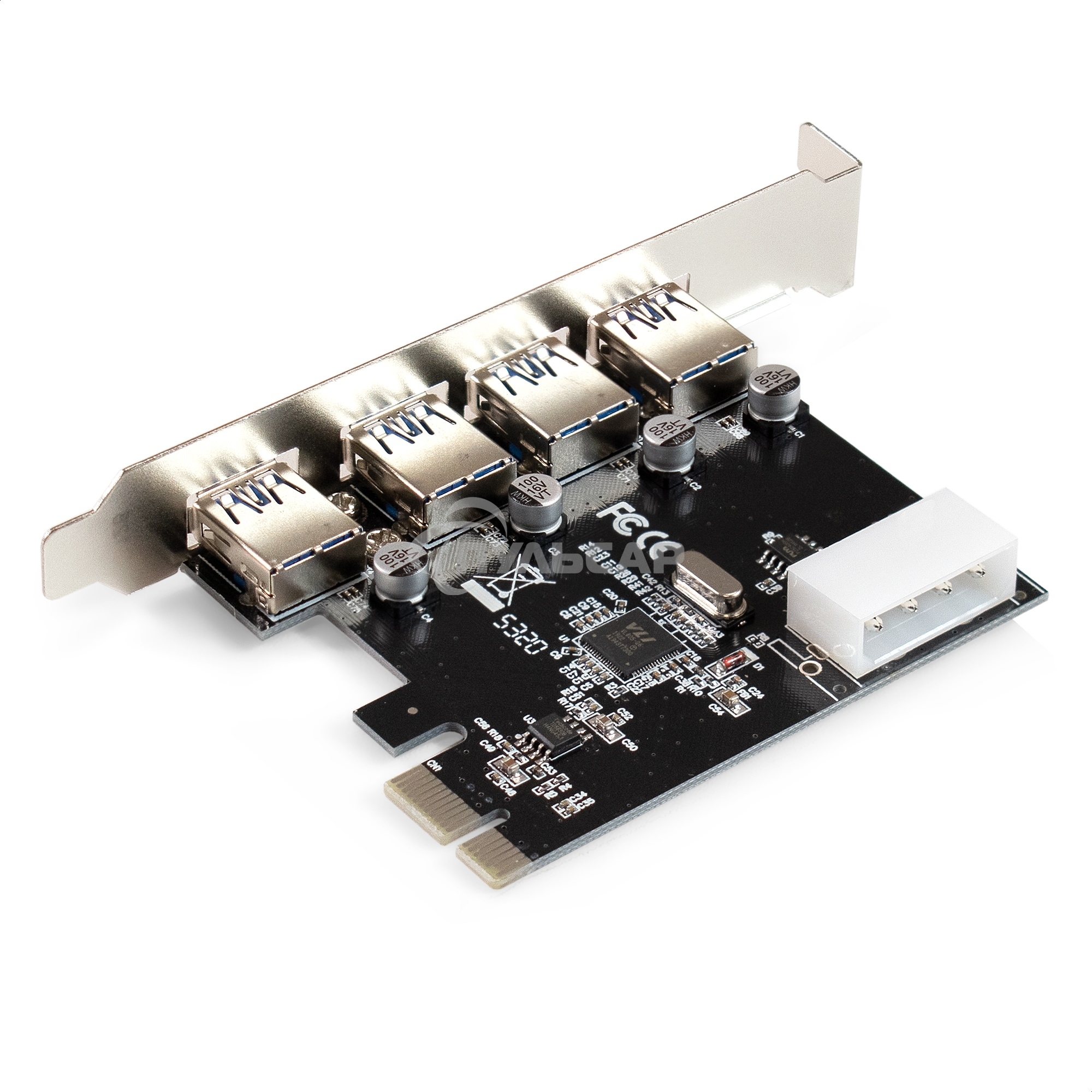 Контроллер ExeGate EXE-314 v2.0 (PCI-E x1 v2.0, 4*USB 3.0 ext., разъем доп.питания Molex, VIA Labs Chipset VL805)