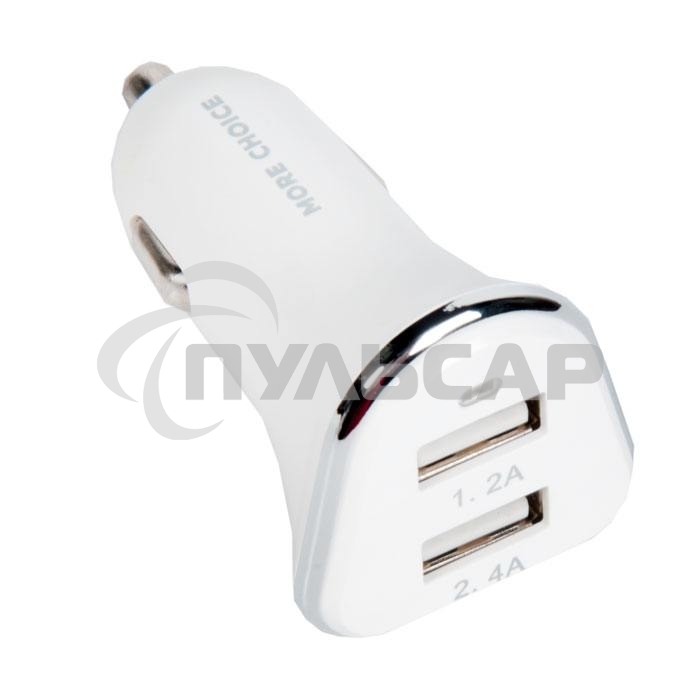 Автомобильная зарядка (от прикуривателя) 2USB 2.4A для Apple 8-pin More choice AC22i, белый