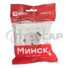 Розетка 1-местная СП с/з 16А белая с защ. штор. с 2 USB 2,1А EKF Минск